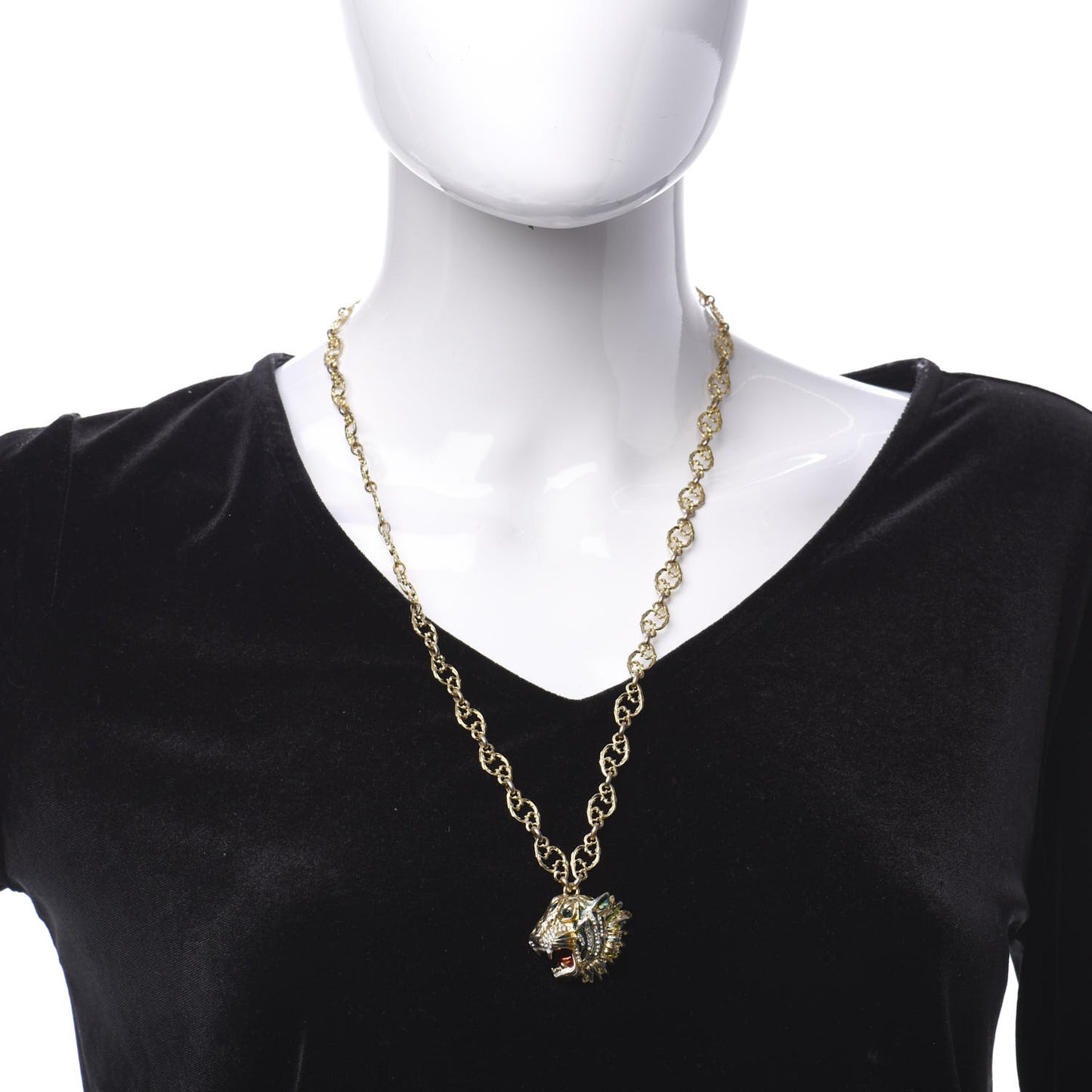 Metal Enamel Roaring Tiger Pendant Necklace Gold