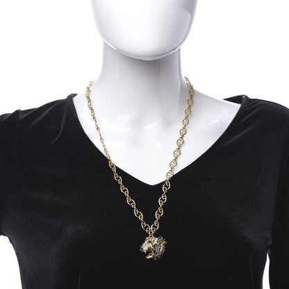 Gucci Metal Enamel Roaring Tiger Pendant Necklace Gold 2 of 6