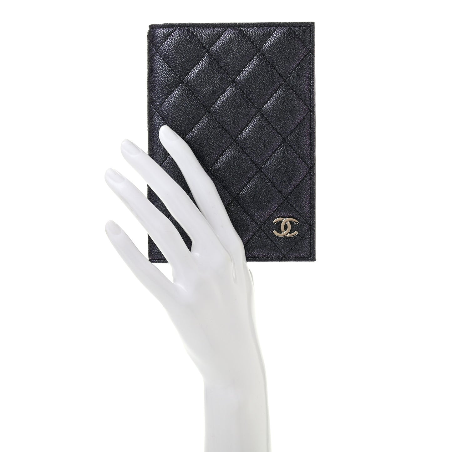 Iridescent Caviar Quilted Passport Holder Black