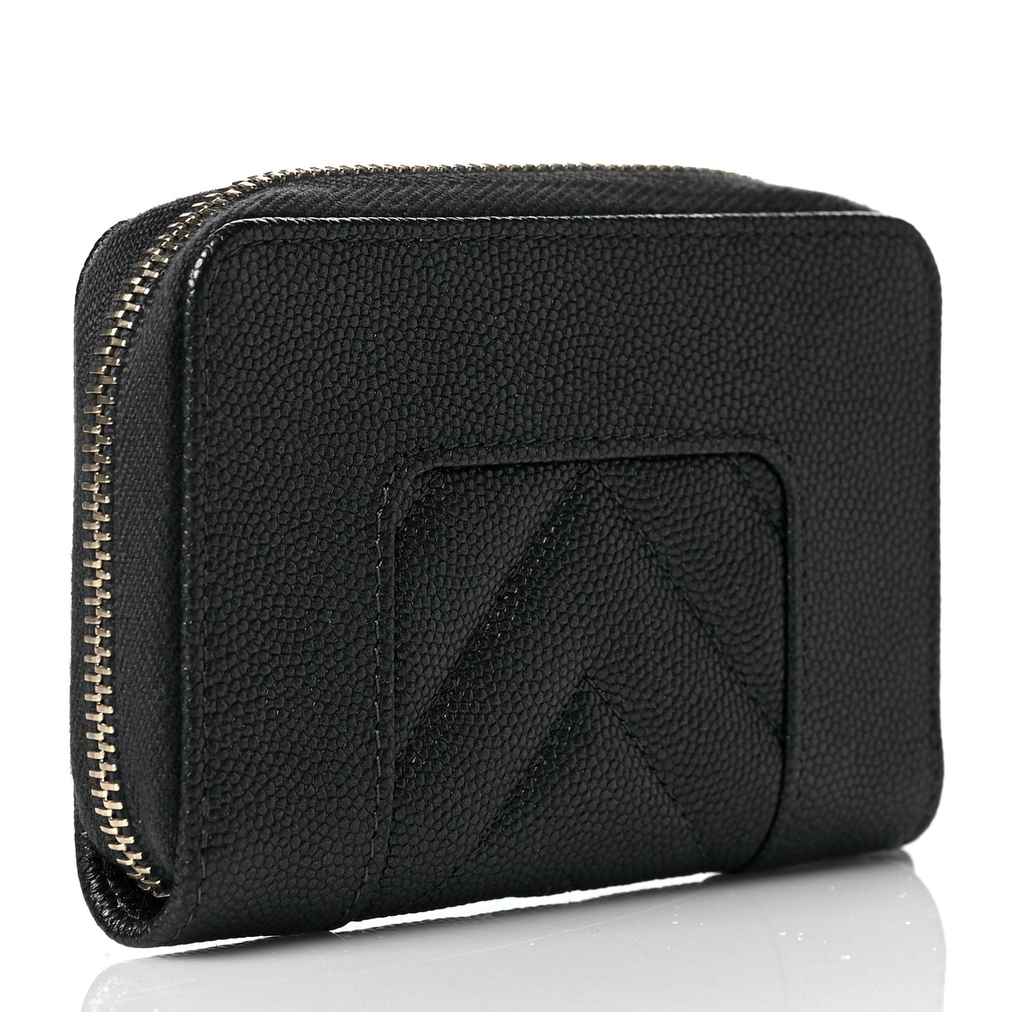Metallic Caviar Chevron Quilted Vintage Mademoiselle Zip Coin Purse Black