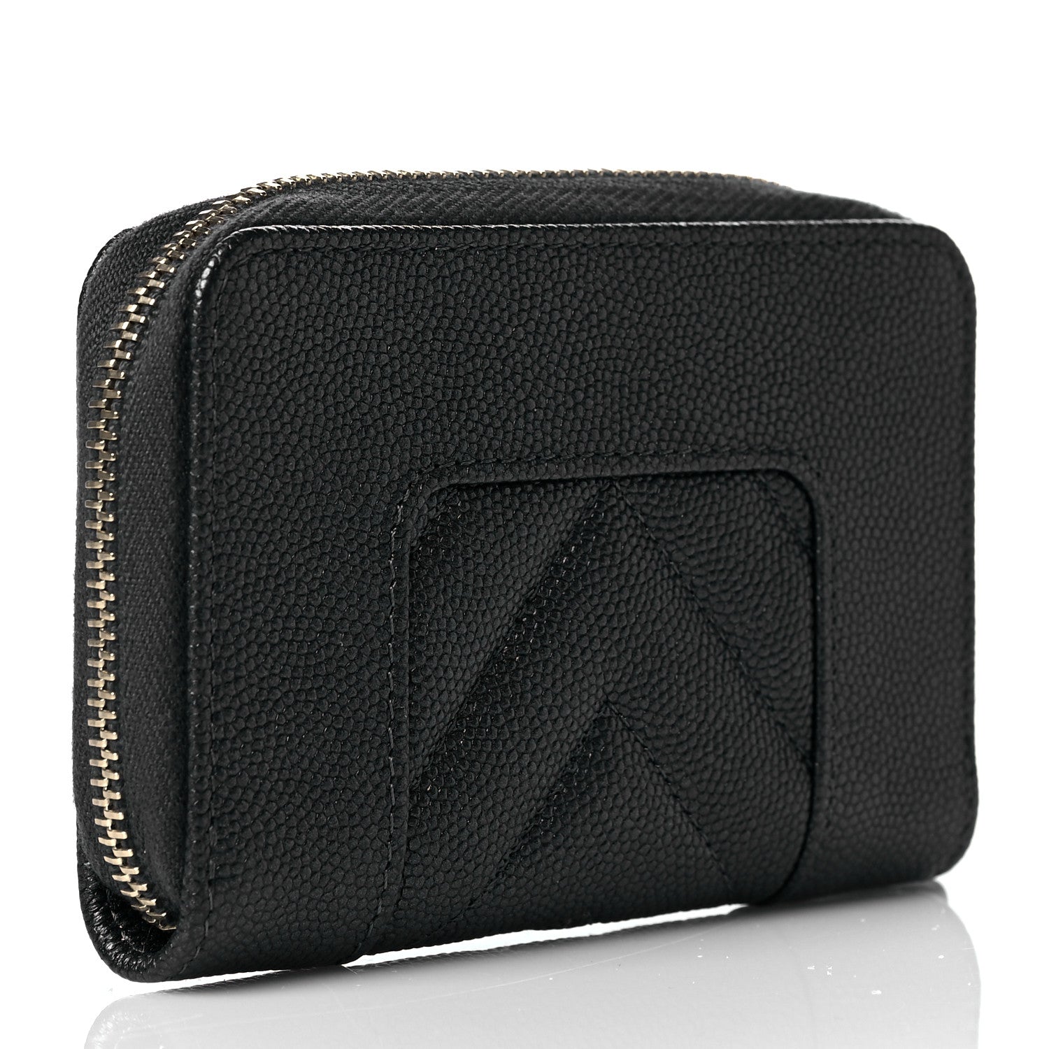 Chanel Metallic Caviar Chevron Quilted Vintage Mademoiselle Zip Coin Purse Black 3 of 10