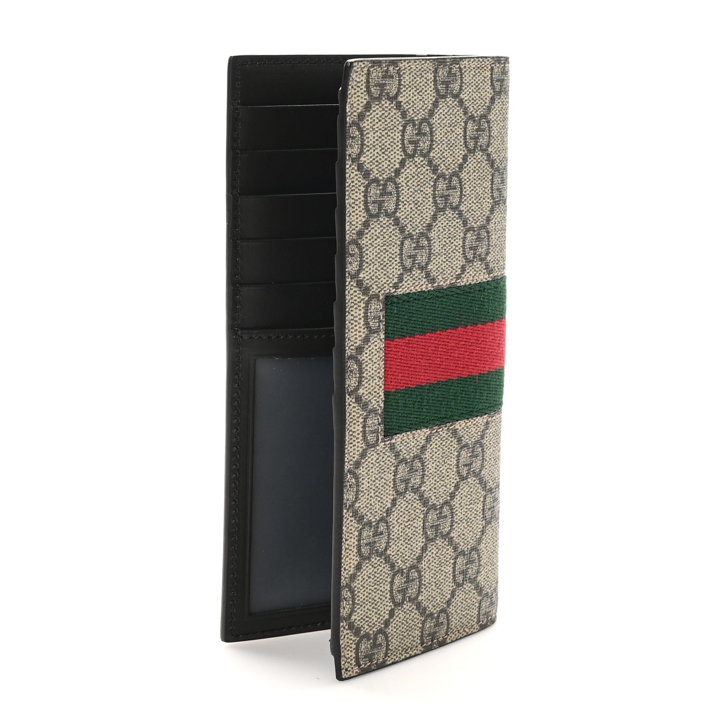 GG Supreme Monogram Selleria Calfskin Web New Web Long Wallet Beige Ebony Cocoa