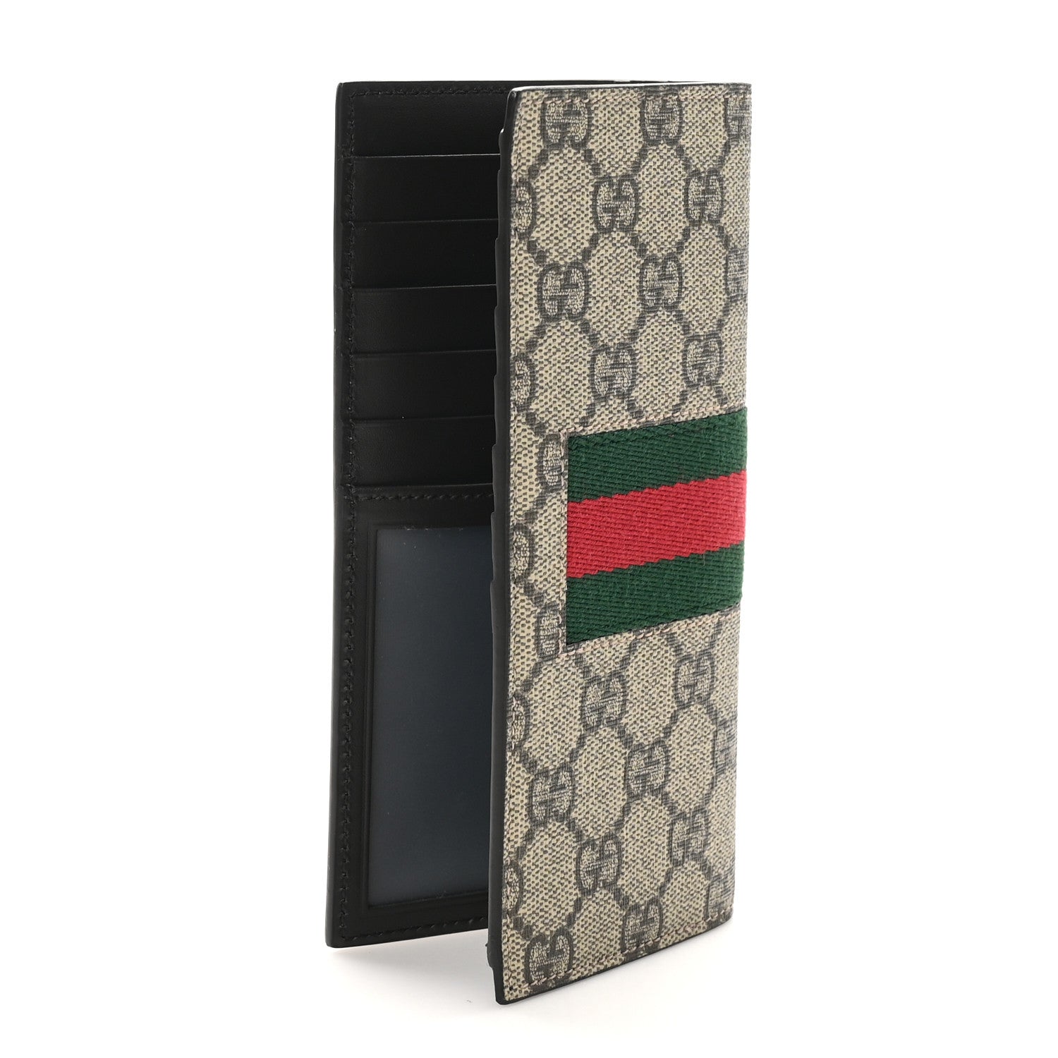 Gucci GG Supreme Monogram Selleria Calfskin Web New Web Long Wallet Beige Ebony Cocoa 3 of 9