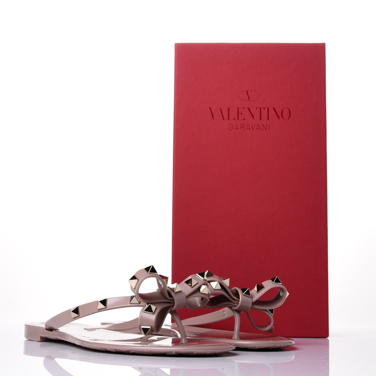 Valentino Garavani PVC Jelly Rockstud Bow Thong Sandals 38 Poudre 10 of 10
