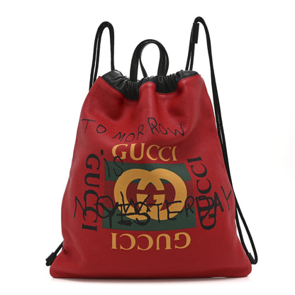 Gucci Calfskin Coco Capitan Logo Drawstring Backpack Hibiscus Red 1 of 11