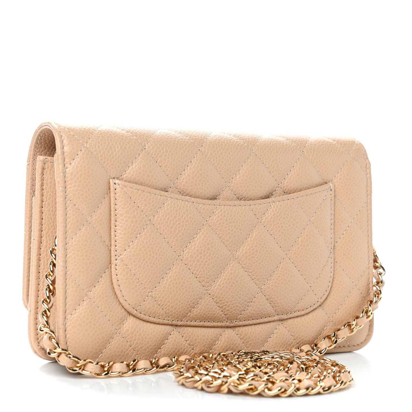 Caviar Quilted Wallet On Chain WOC Beige