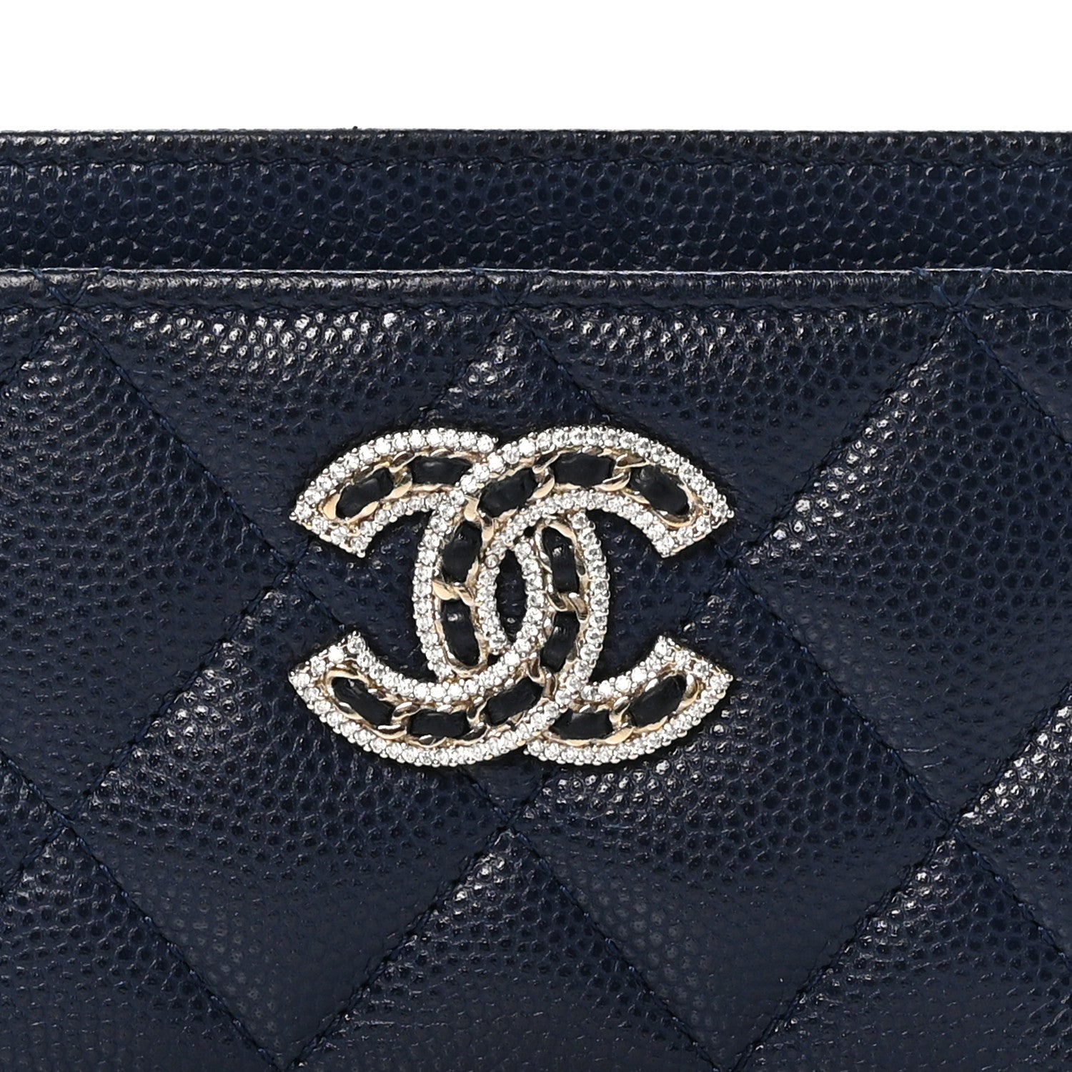 Chanel Caviar Quilted Crystal Card Holder Blue 11 of 12