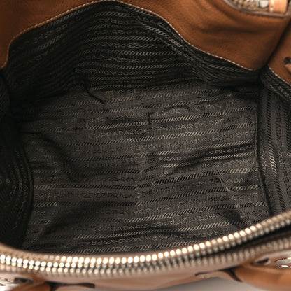 Prada Glace Calf Studded Twin Pocket Tote Caramel 5 of 14