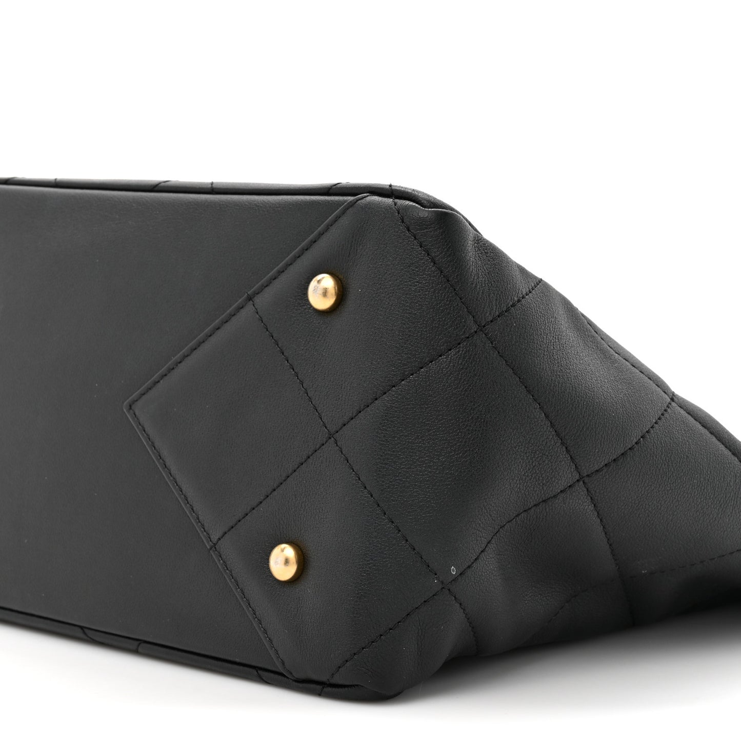 Calfskin Quilted Book Pocket Shopping Tote Black