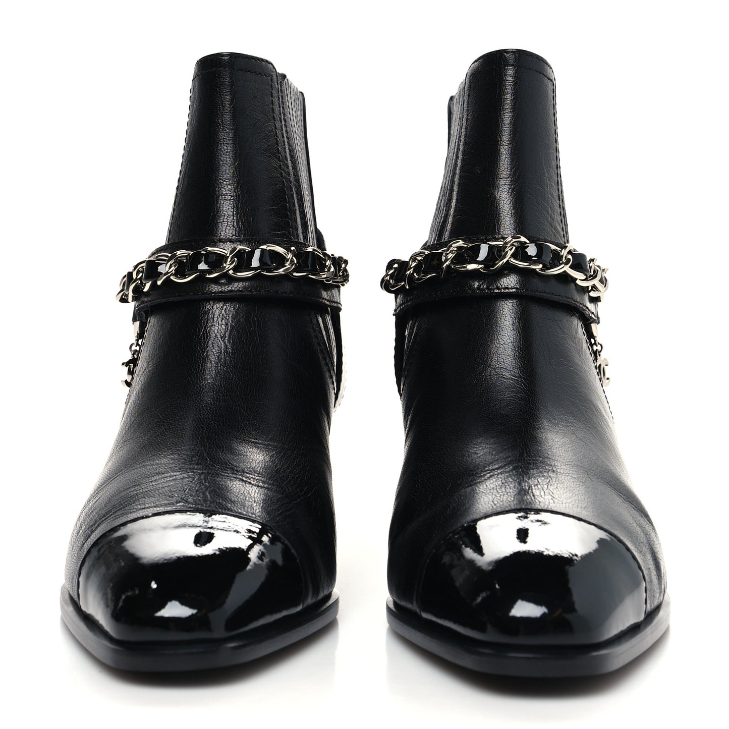 Goatskin Patent CC Cap Toe Chain Boots 37 Black