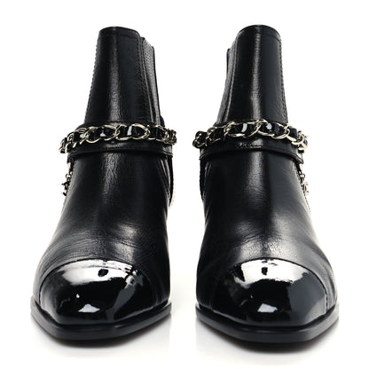 Chanel Goatskin Patent CC Cap Toe Chain Boots 37 Black 2 of 8