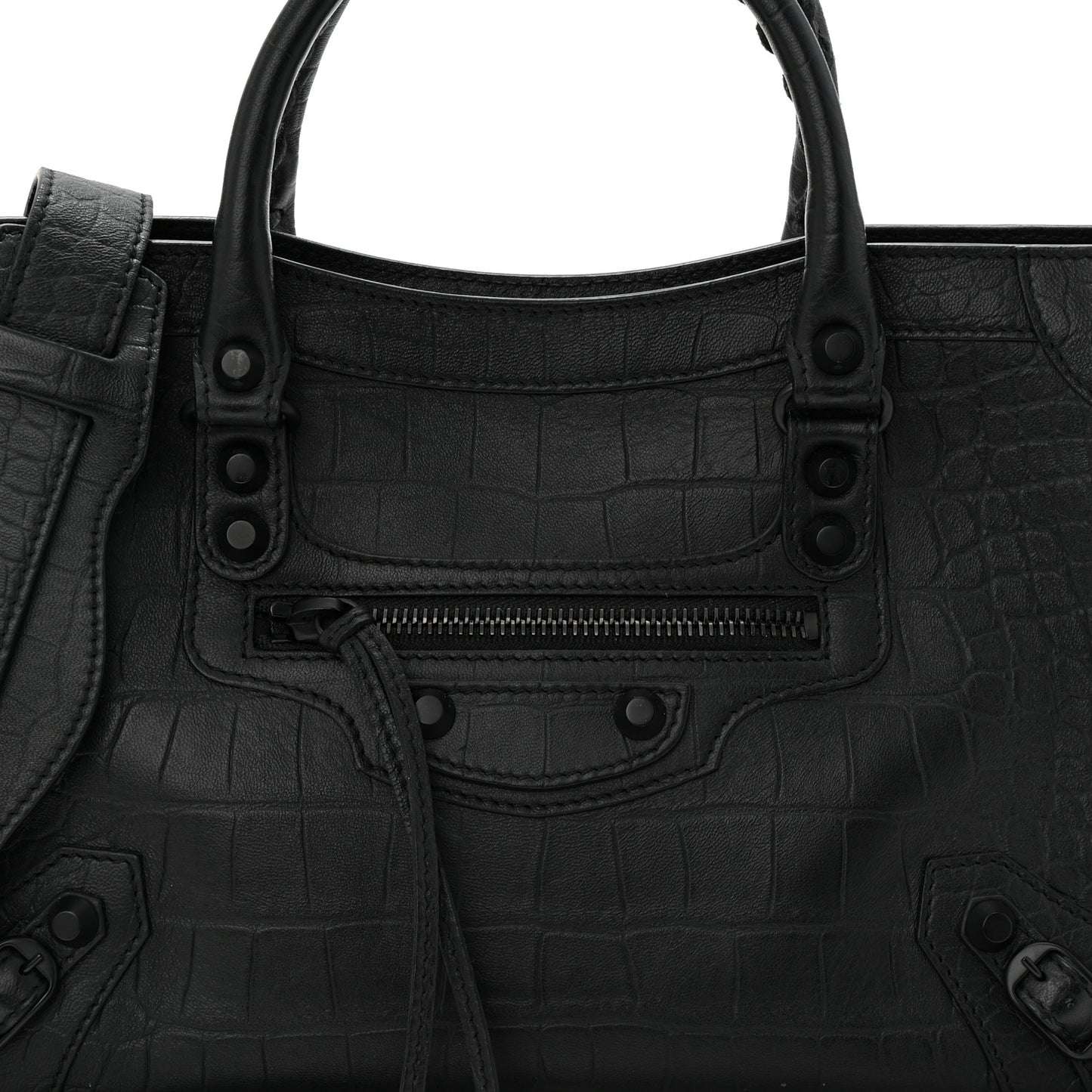 Matte Supple Lambskin Crocodile Embossed Classic Black Hardware S City Black