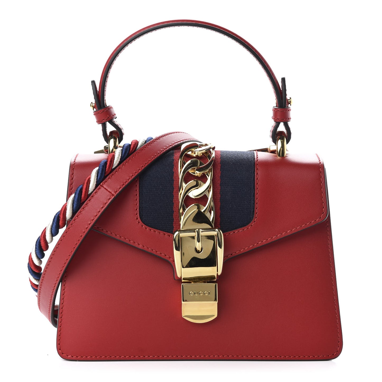 Vitello Fontanella Web Mini Sylvie Top Handle Bag Hibiscus Red