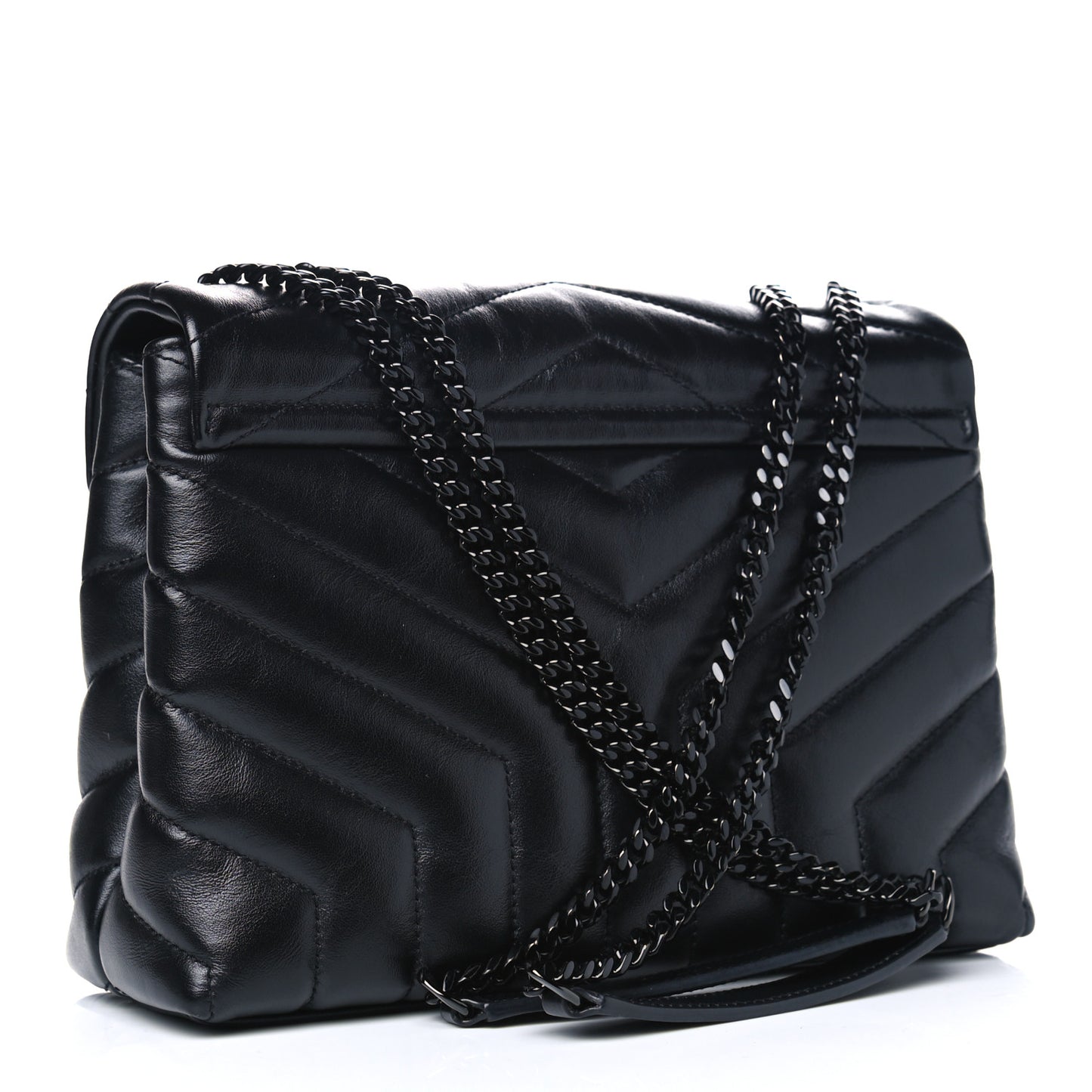 Calfskin Y Quilted Monogram Small Loulou Chain Satchel Black