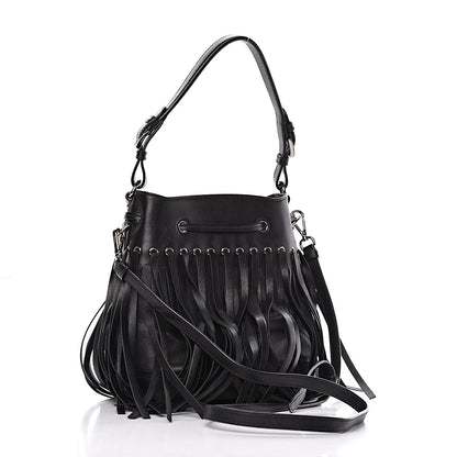 Prada Soft Calfskin Fringe Bucket Bag Black 3 of 15