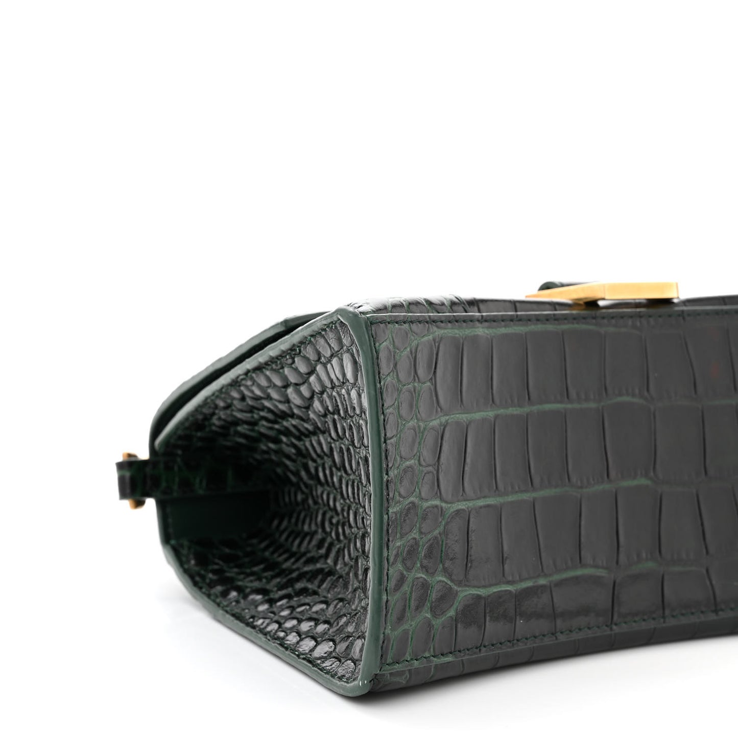 Shiny Calfskin Crocodile Embossed Small Hourglass Top Handle Bag Forest Green
