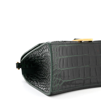 Balenciaga Shiny Calfskin Crocodile Embossed Small Hourglass Top Handle Bag Forest Green 9 of 14