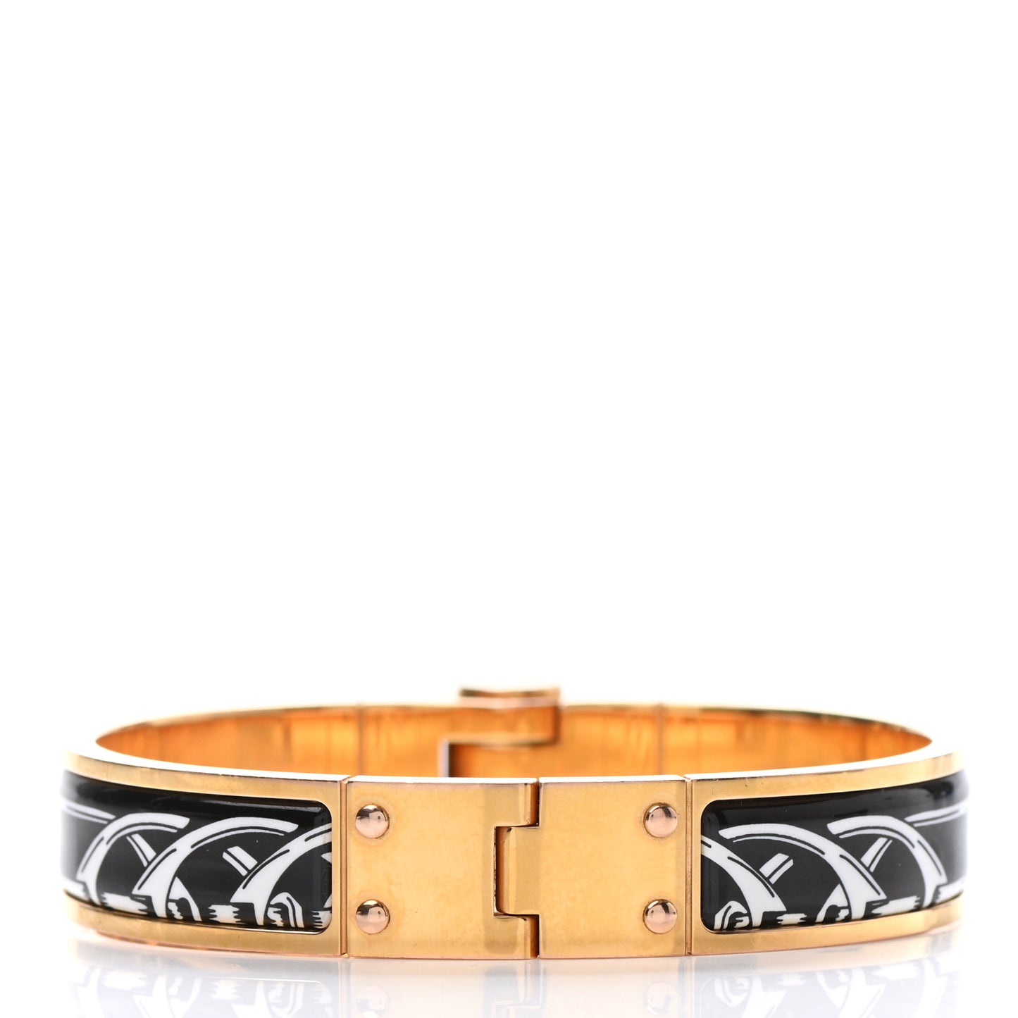 Enamel Printed Narrow Balades Equestres Positif Negatif Hinged Bracelet S Black