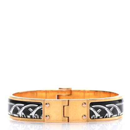Hermes Enamel Printed Narrow Balades Equestres Positif Negatif Hinged Bracelet S Black 2 of 4