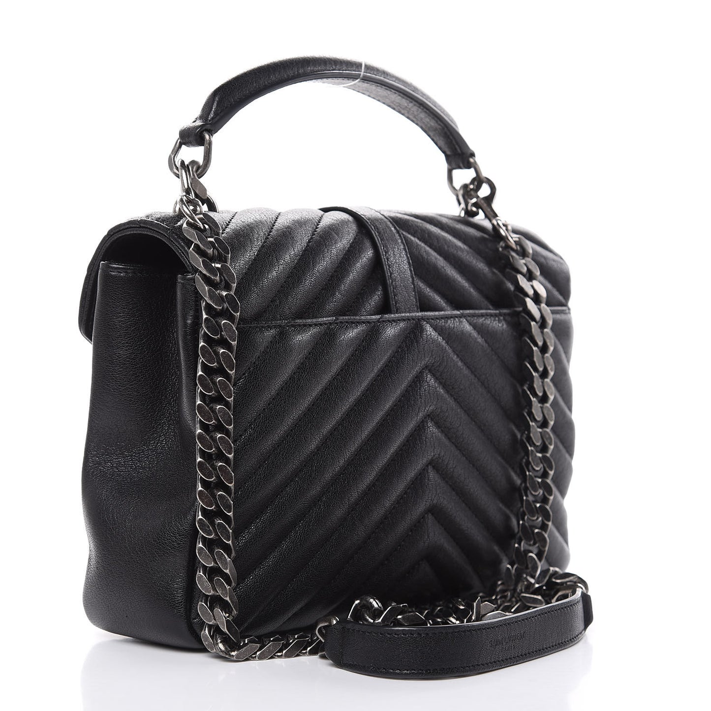 Sheepskin Matelasse Chevron Monogram Medium College Bag Black