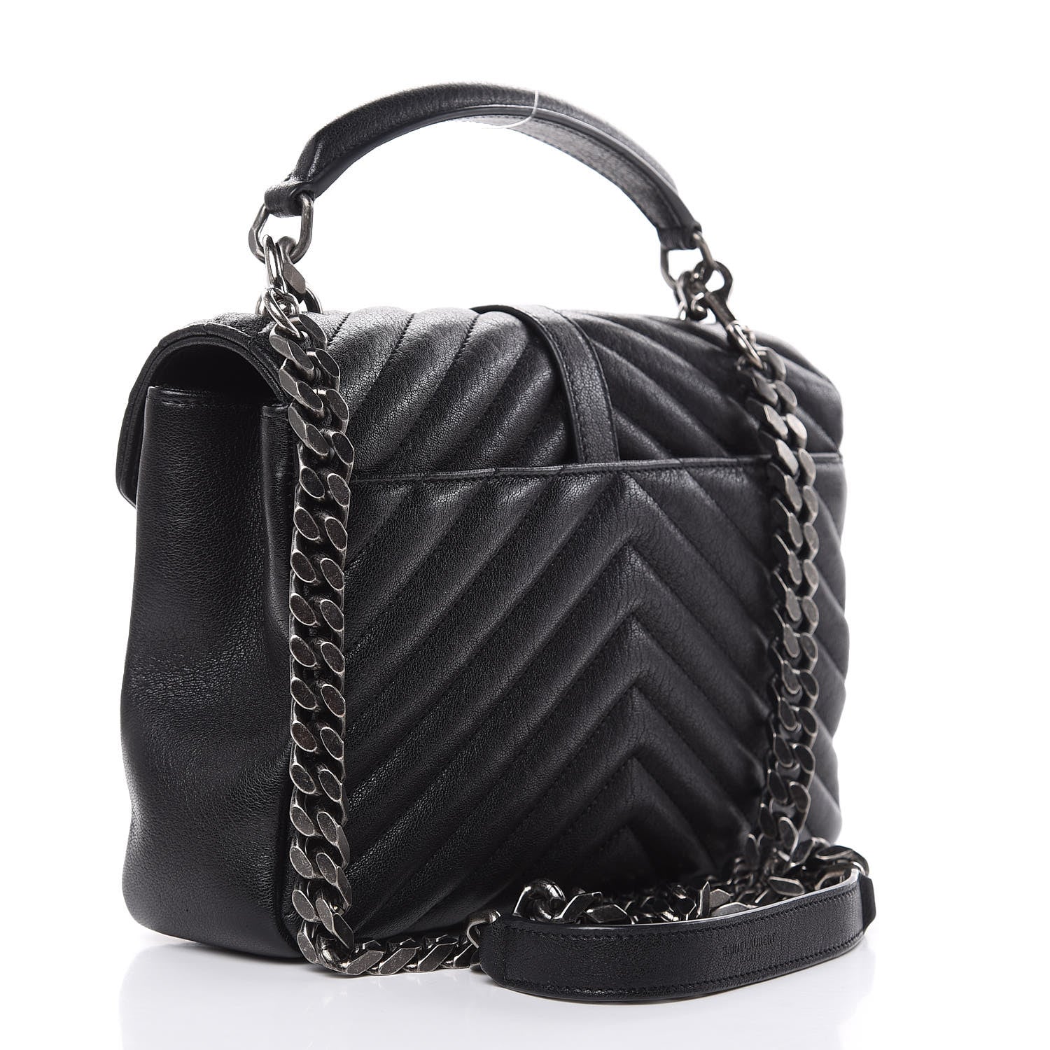 Saint Laurent Sheepskin Matelasse Chevron Monogram Medium College Bag Black 3 of 10