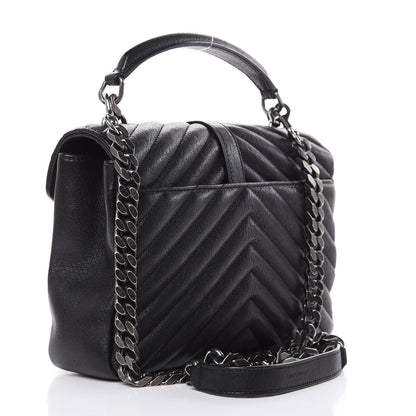 Saint Laurent Sheepskin Matelasse Chevron Monogram Medium College Bag Black 3 of 10