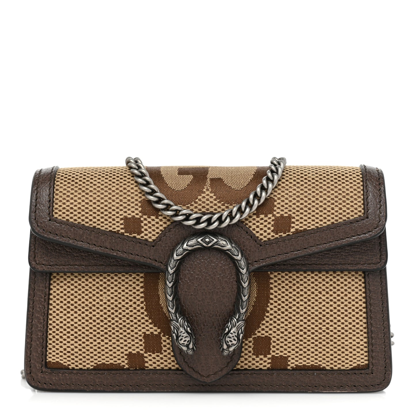 Monogram Jumbo GG Textured Dollar Calfskin Super Mini Dionysus Shoulder Bag Camel Ebony New Acero