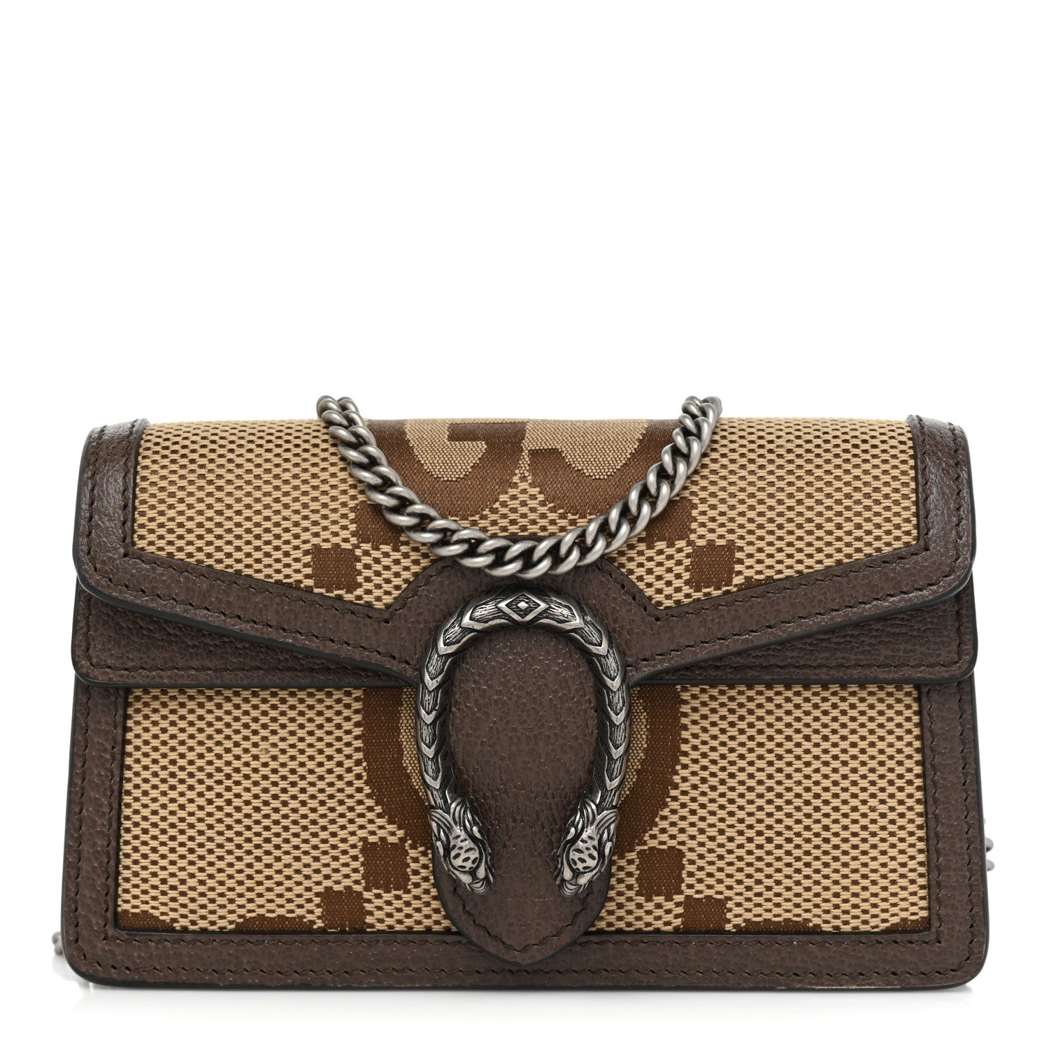 Gucci Monogram Jumbo GG Textured Dollar Calfskin Super Mini Dionysus Shoulder Bag Camel Ebony New Acero 1 of 9