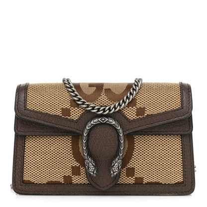 Gucci Monogram Jumbo GG Textured Dollar Calfskin Super Mini Dionysus Shoulder Bag Camel Ebony New Acero 1 of 9