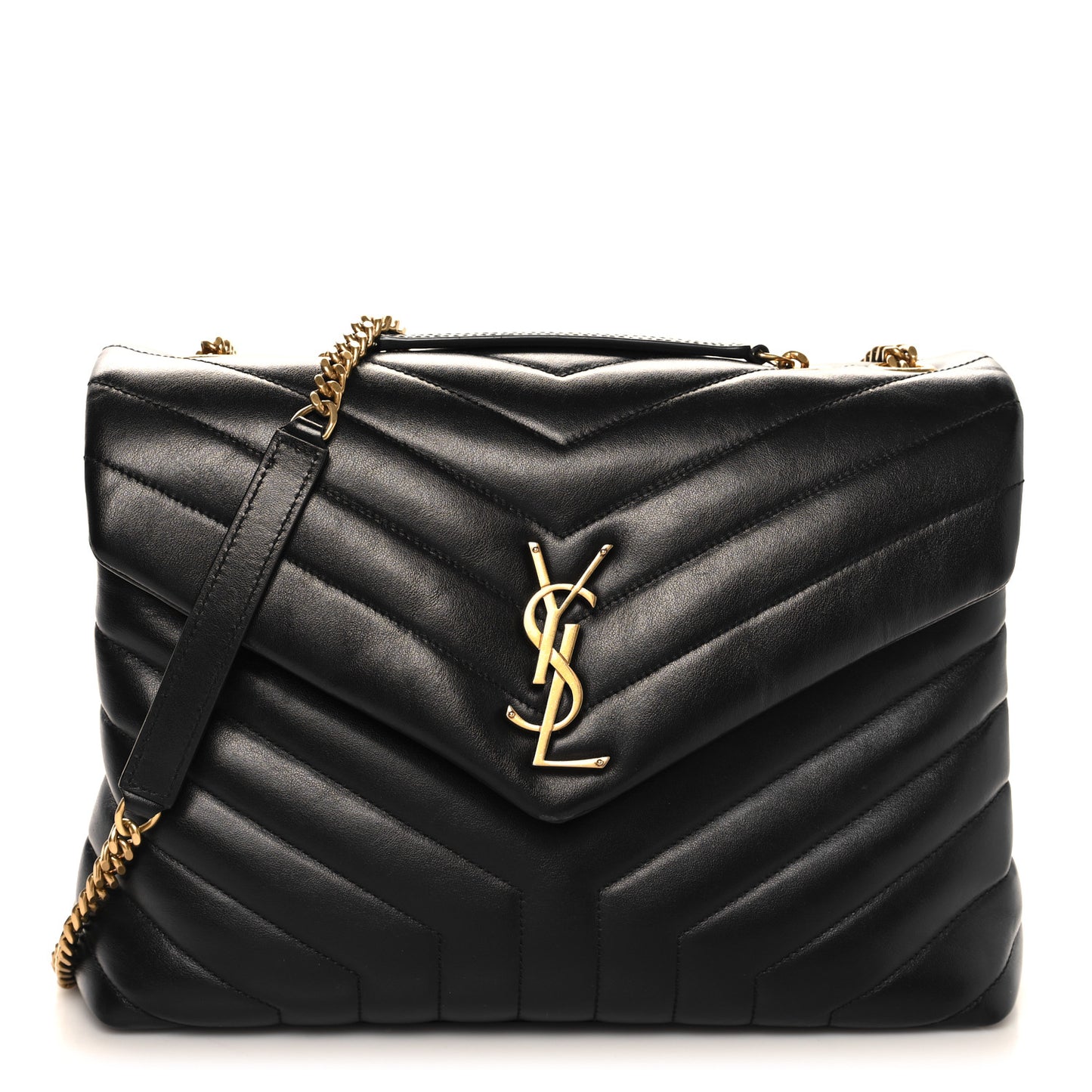 Calfskin Y Quilted Monogram Medium Loulou Chain Satchel Black