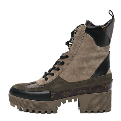 Louis Vuitton Suede Calfskin Monogram Laureate Platform Desert Boots 41 Taupe 1 of 8