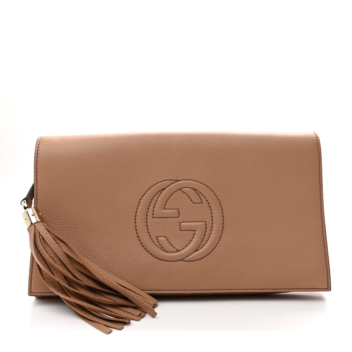 Pebbled Calfskin Medium Soho Clutch Camelia