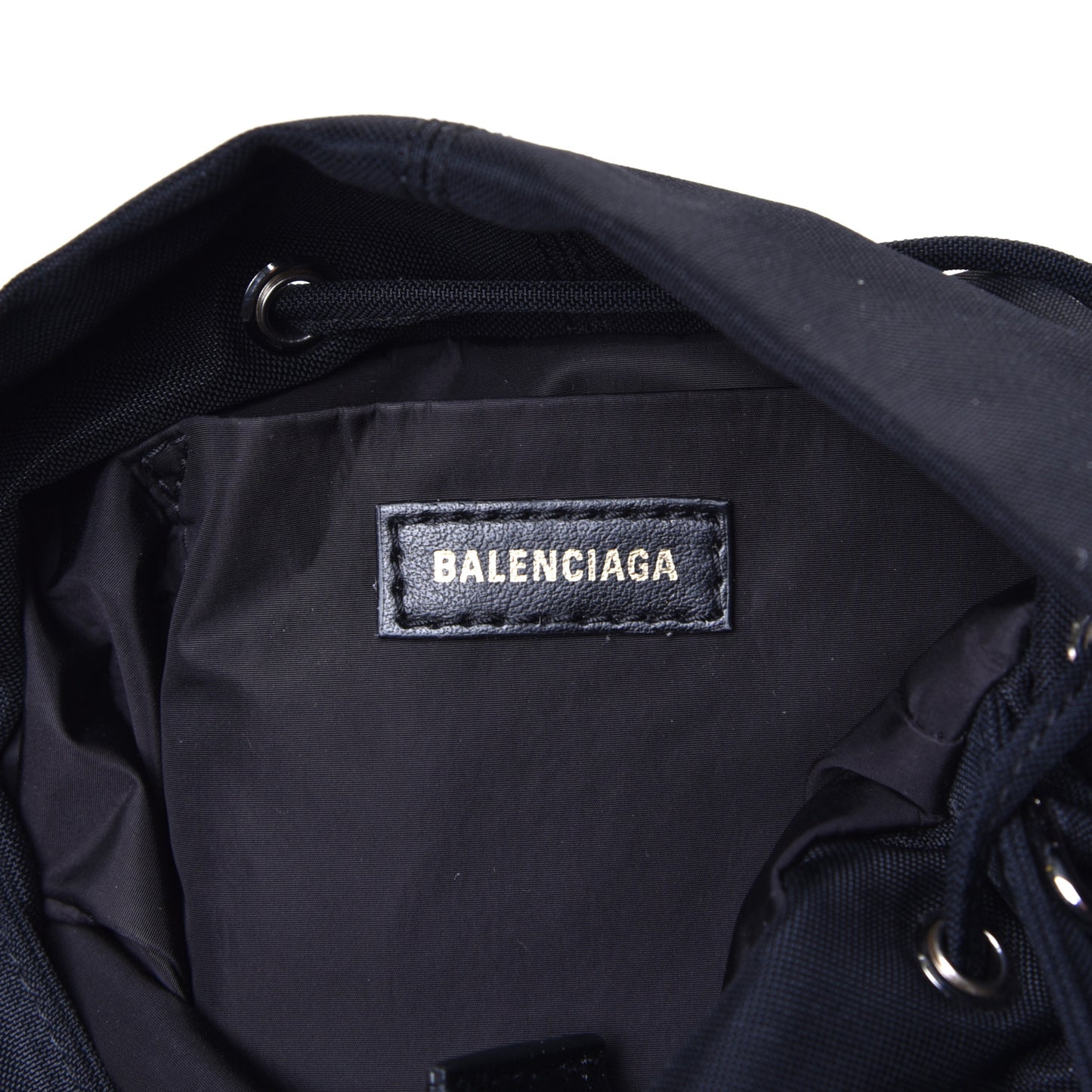 Recycled Sport Nylon Logo Embroidered Wheel Drawstring Bucket Bag XS Black