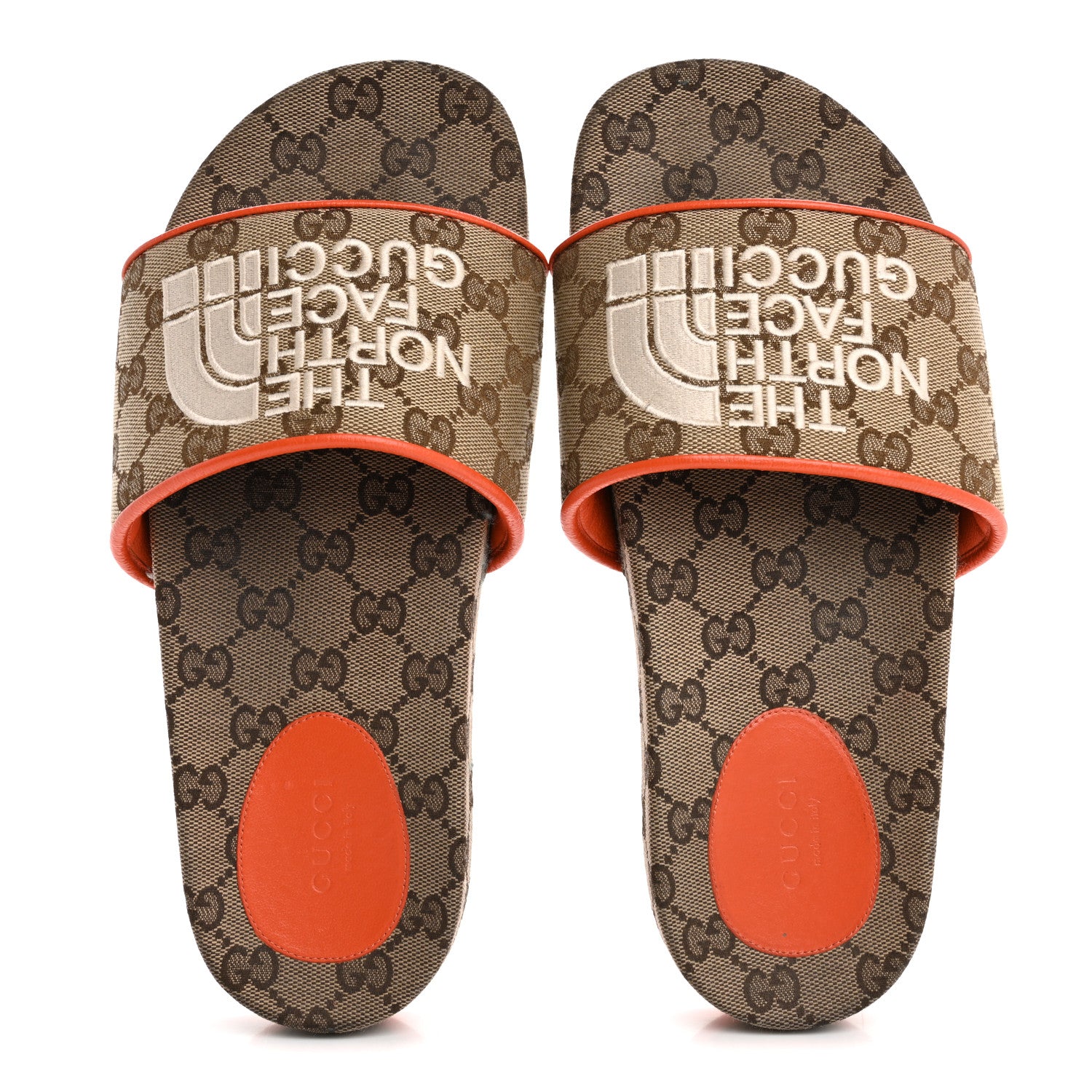 Gucci x NORTH FACE Canvas GG Monogram Womens Slide Sandals 40 Beige Mystic White Deep Orange 2 of 12