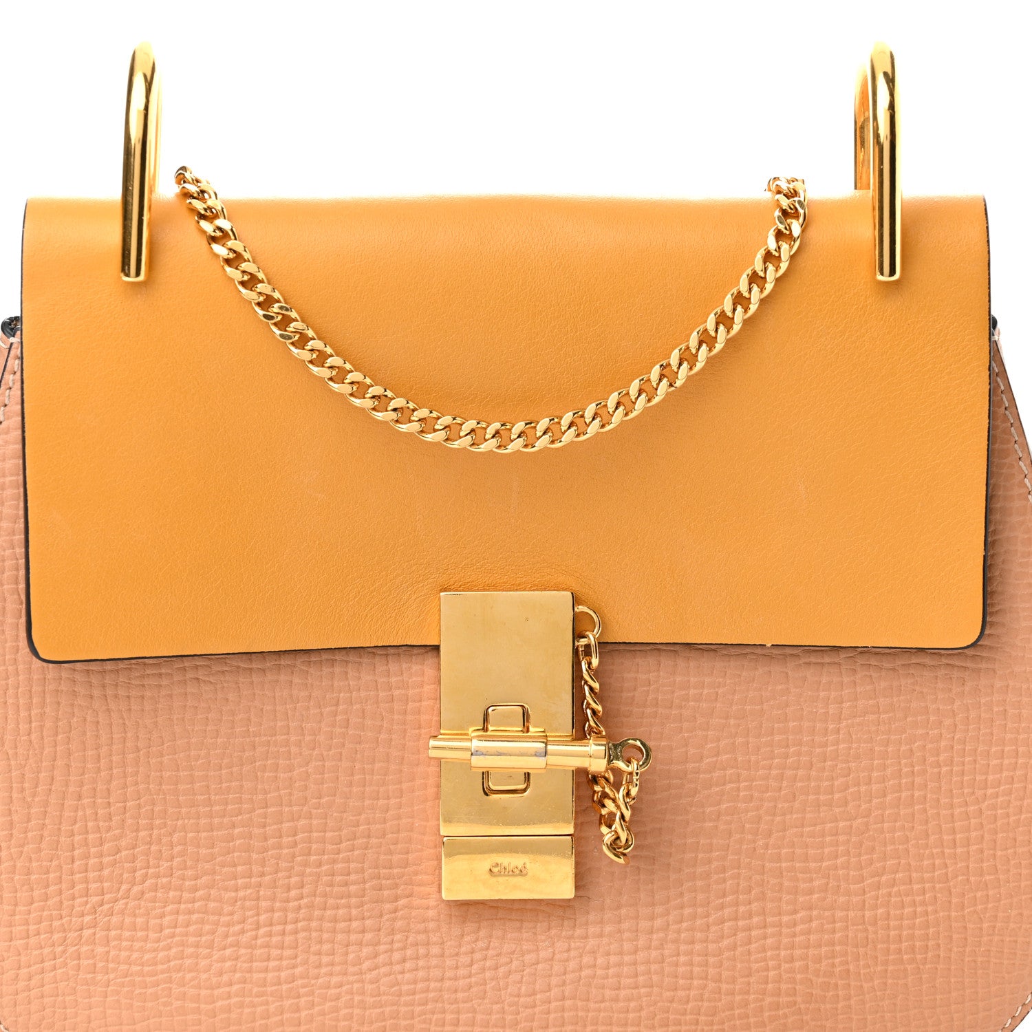 Chloe Grained Calfskin Lambskin Bi-Color Drew Shoulder Bag Wet Sand Sunflower 6 of 8