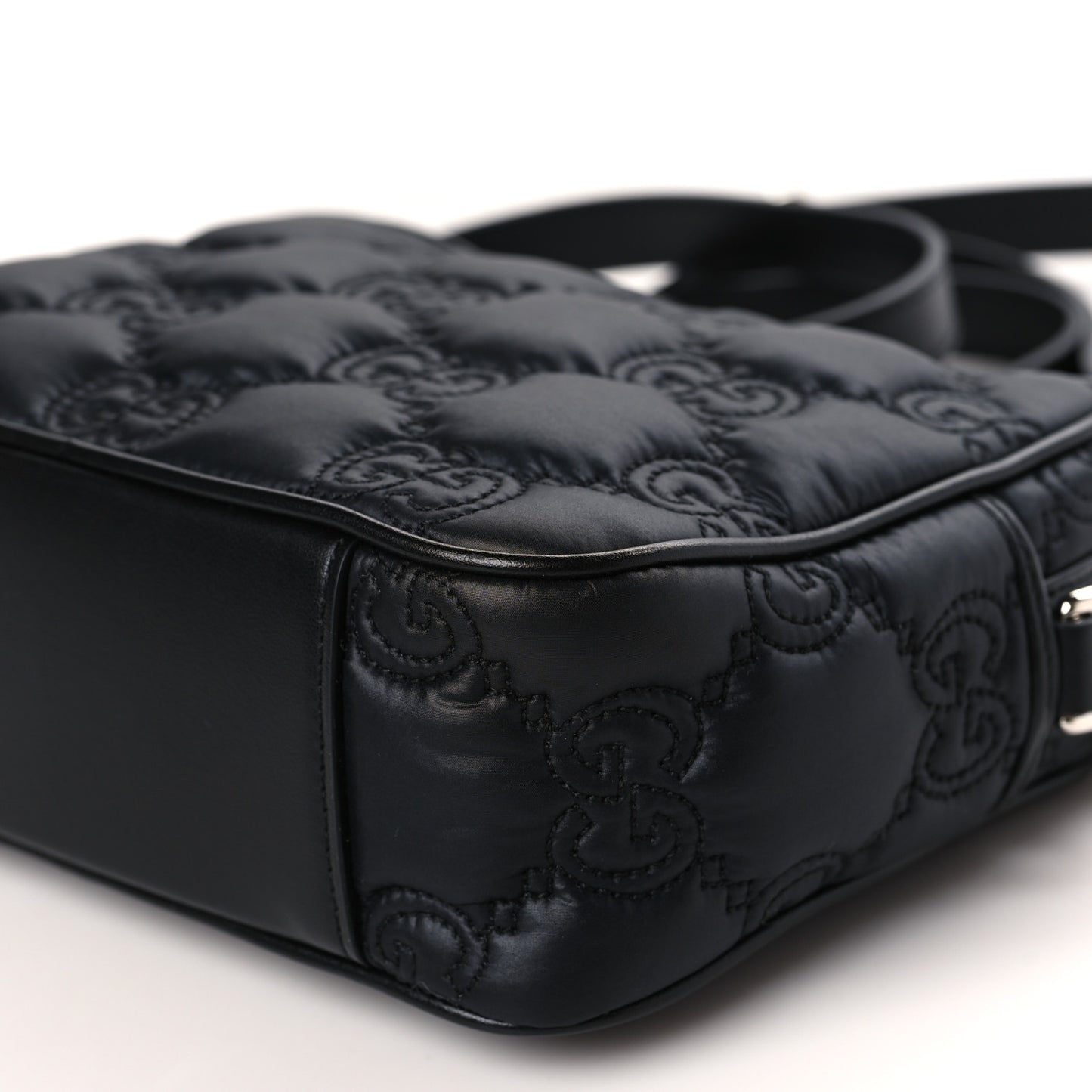 Nylon Calfskin Enamel GG Matelasse Shoulder Bag Black