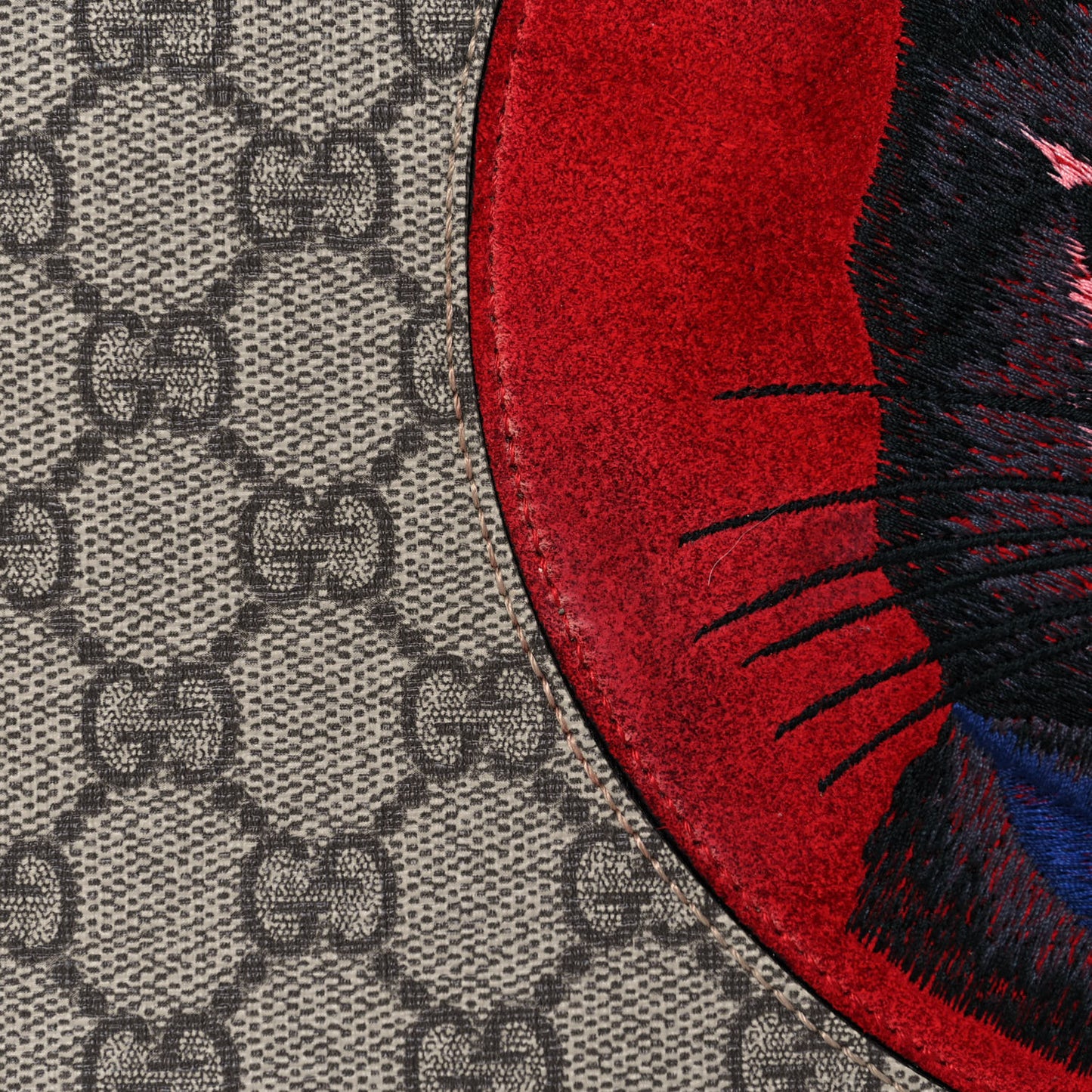 GG Supreme Monogram Mystic Cat Large Zip Pouch Red