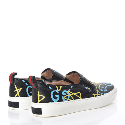 Gucci Calfskin GucciGhost Print Womens Slip On Sneakers 34.5 Black New Acquamarine 4 of 10