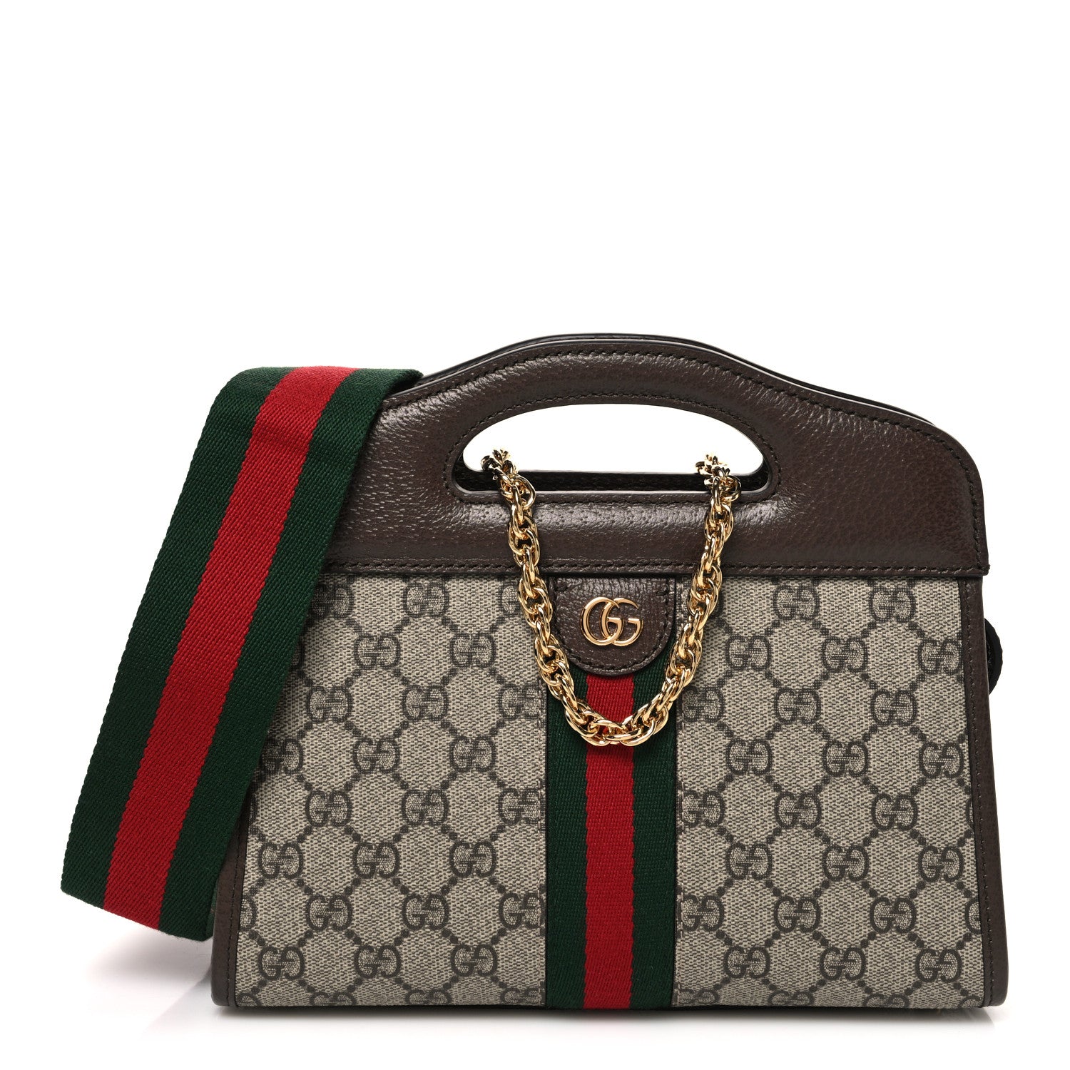 Gucci GG Supreme Monogram Textured Dollar Calfskin Web Small Ophidia Slip Handle Tote Beige Ebony New Acero 1 of 10