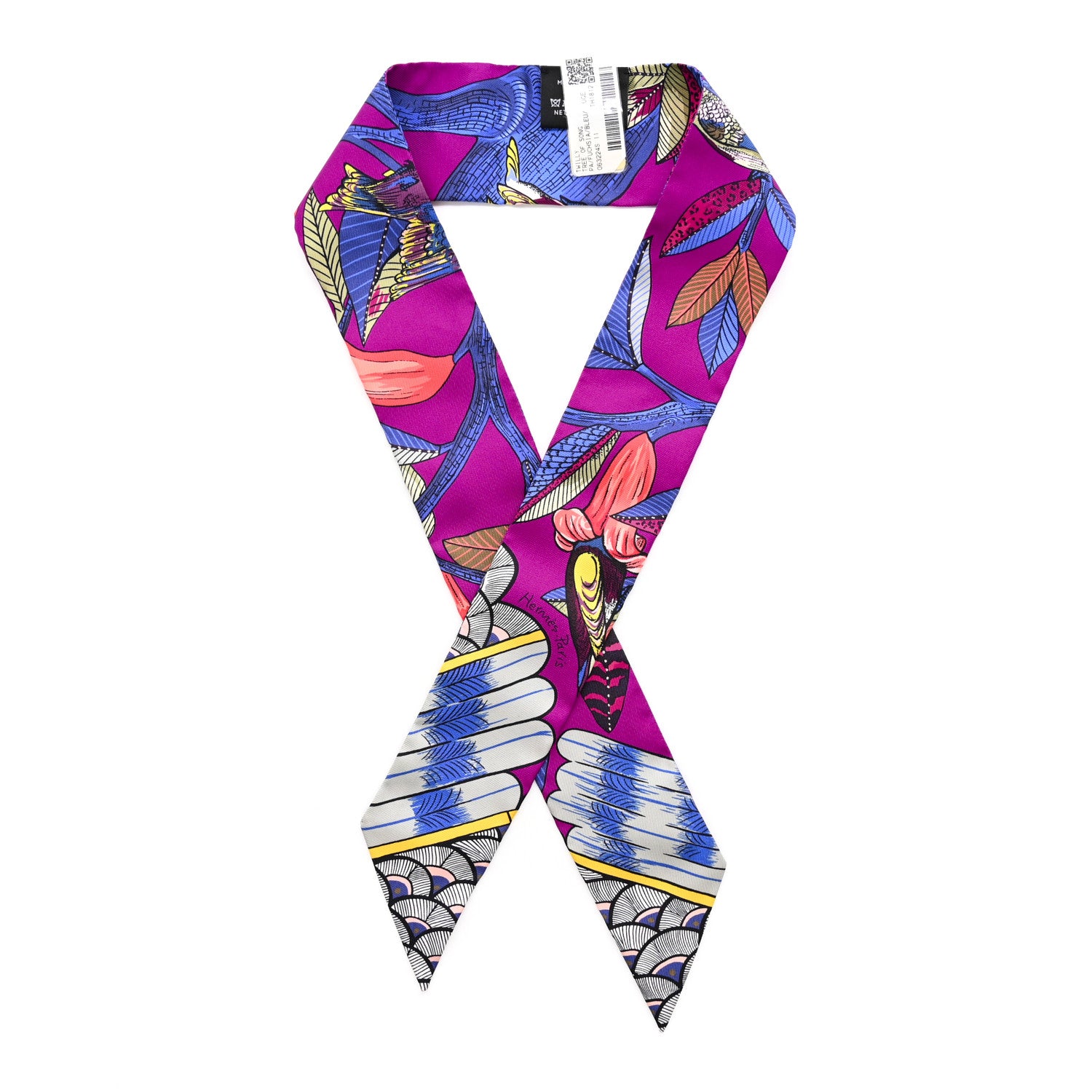 Hermes Silk Tree Of Song Twilly Fuchsia Bleu Rouge 1 of 5