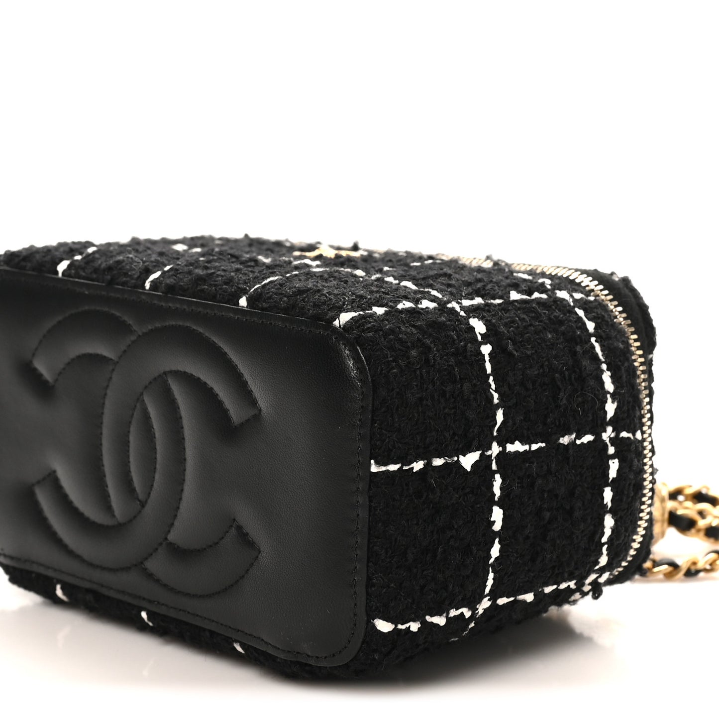 Tweed Pearl Crush Small Vanity Case With Chain Black White