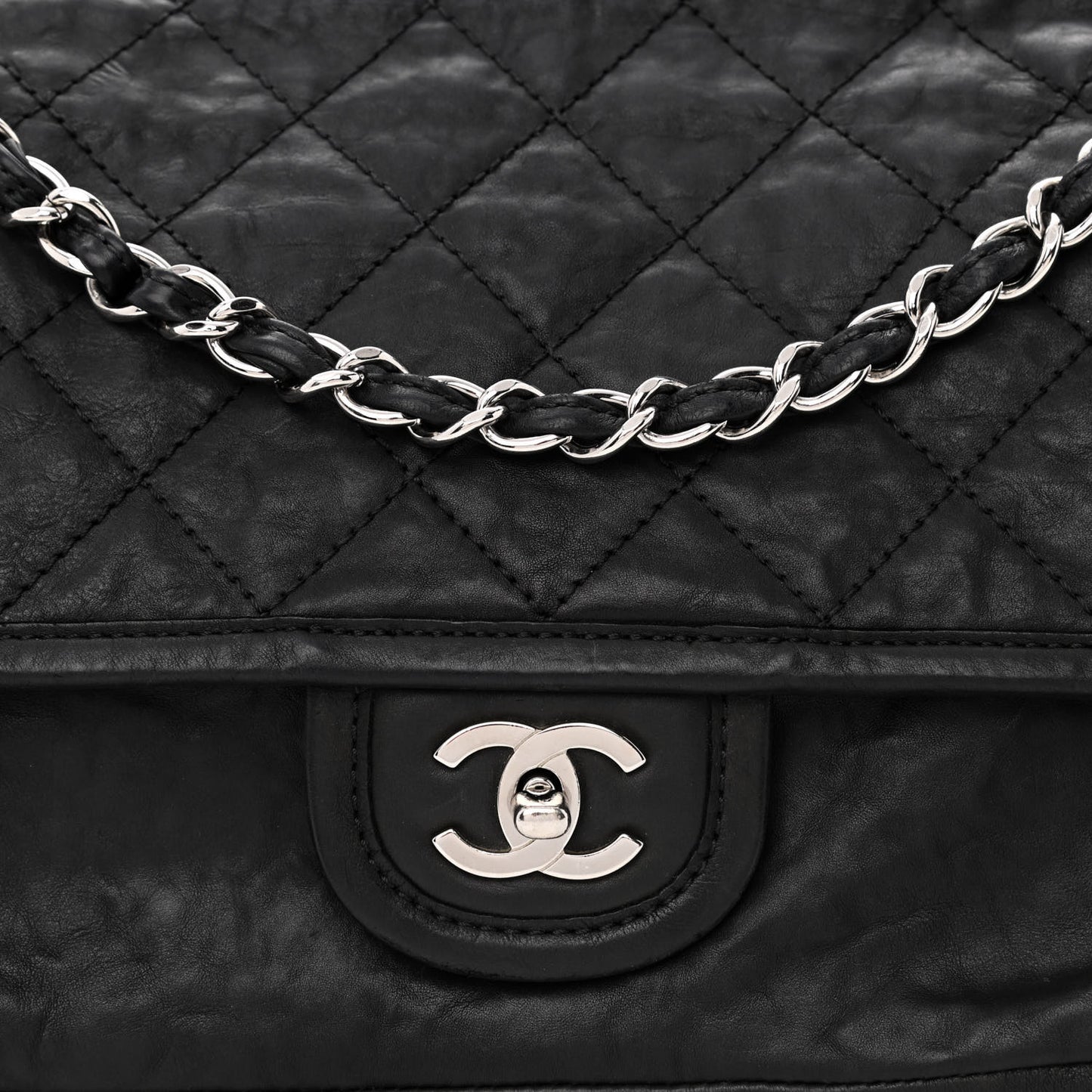 Washed Lambskin Accordion Flap Black