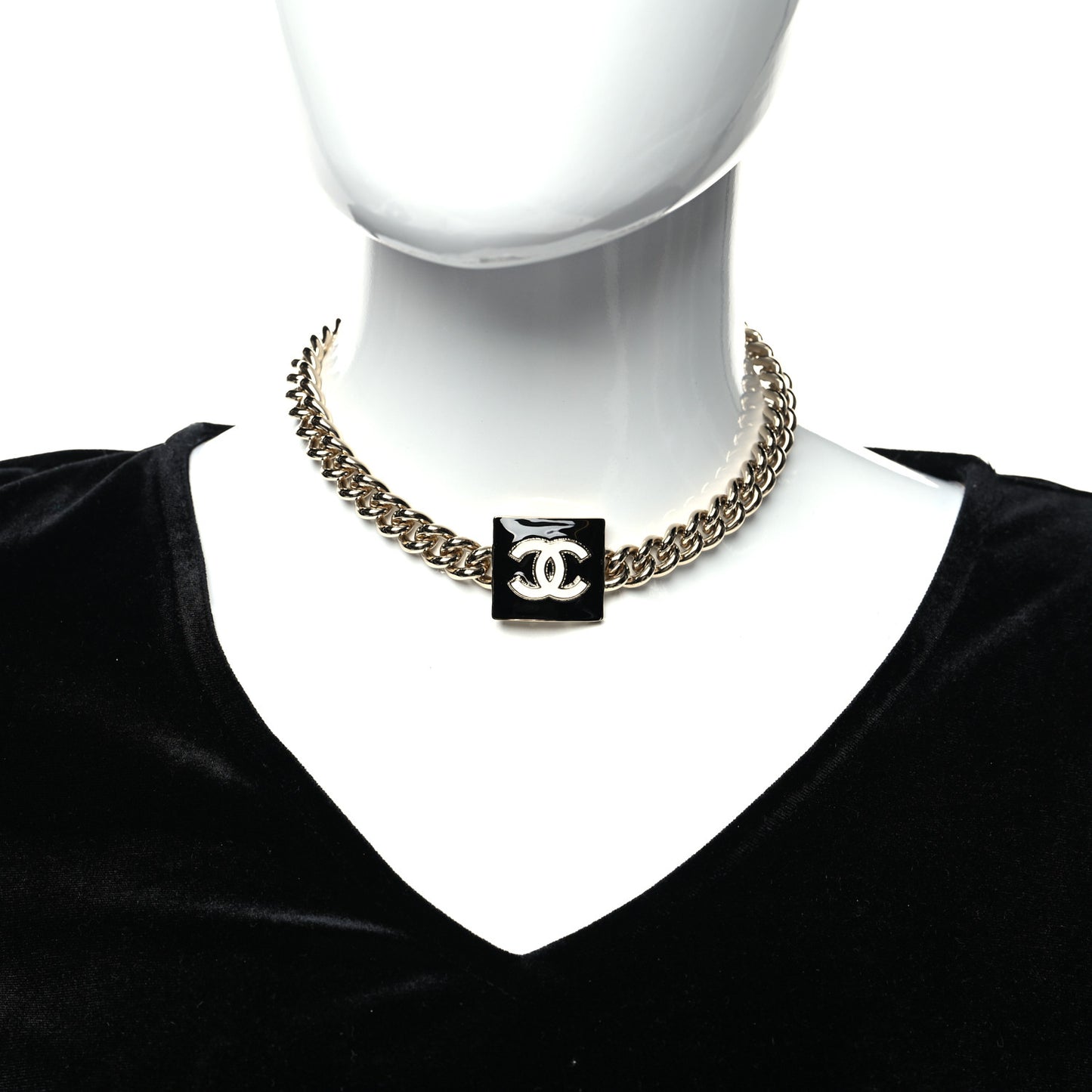 Metal Enamel CC Square Choker Gold Black White