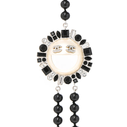 Chanel Bead Crystal Multi Strand CC Smiley Emoji Necklace Silver Black 5 of 6