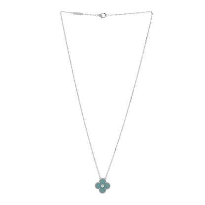 Van Cleef & Arpels 18K White Gold Diamond Celadon Green Sevres Porcelain Vintage Alhambra Pendant Necklace 3 of 5