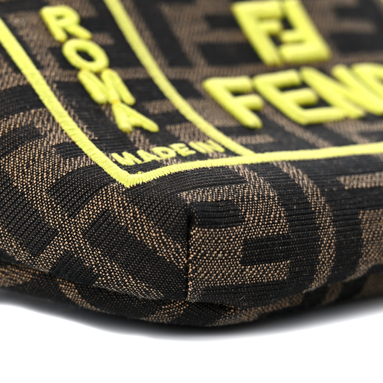 Fendi Fabric Jacquard FF 1974 Logo Threaded Edge Kids Belt Bag Tobacco Giallo Fluo 4 of 14