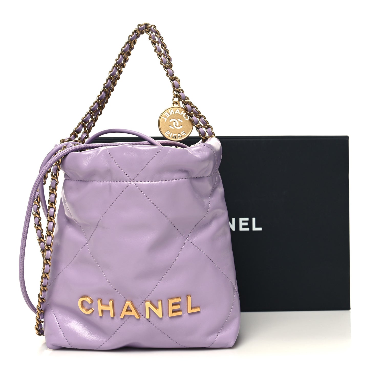 Shiny Calfskin Quilted Mini Chanel 22 Light Purple