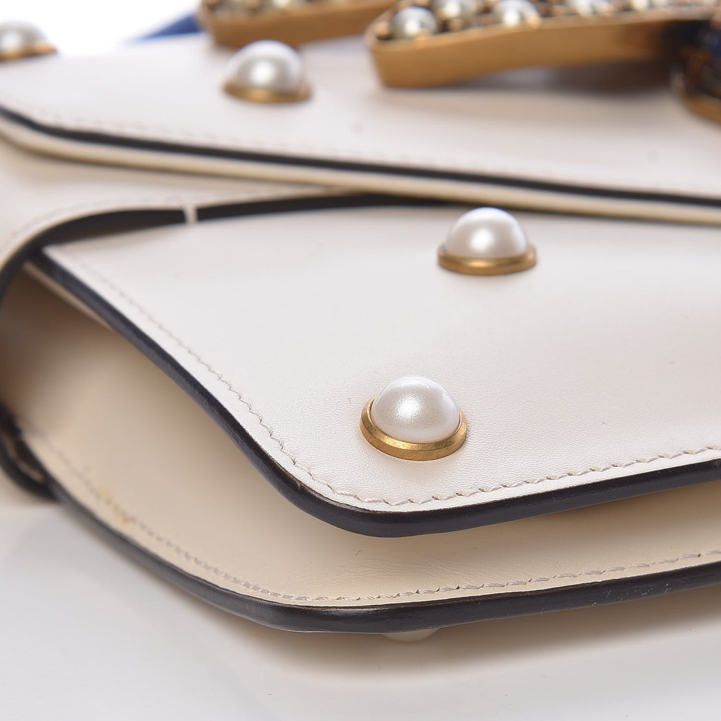 Nappa Pearl Studded Mini Queen Margaret Broadway Shoulder Bag Mystic White
