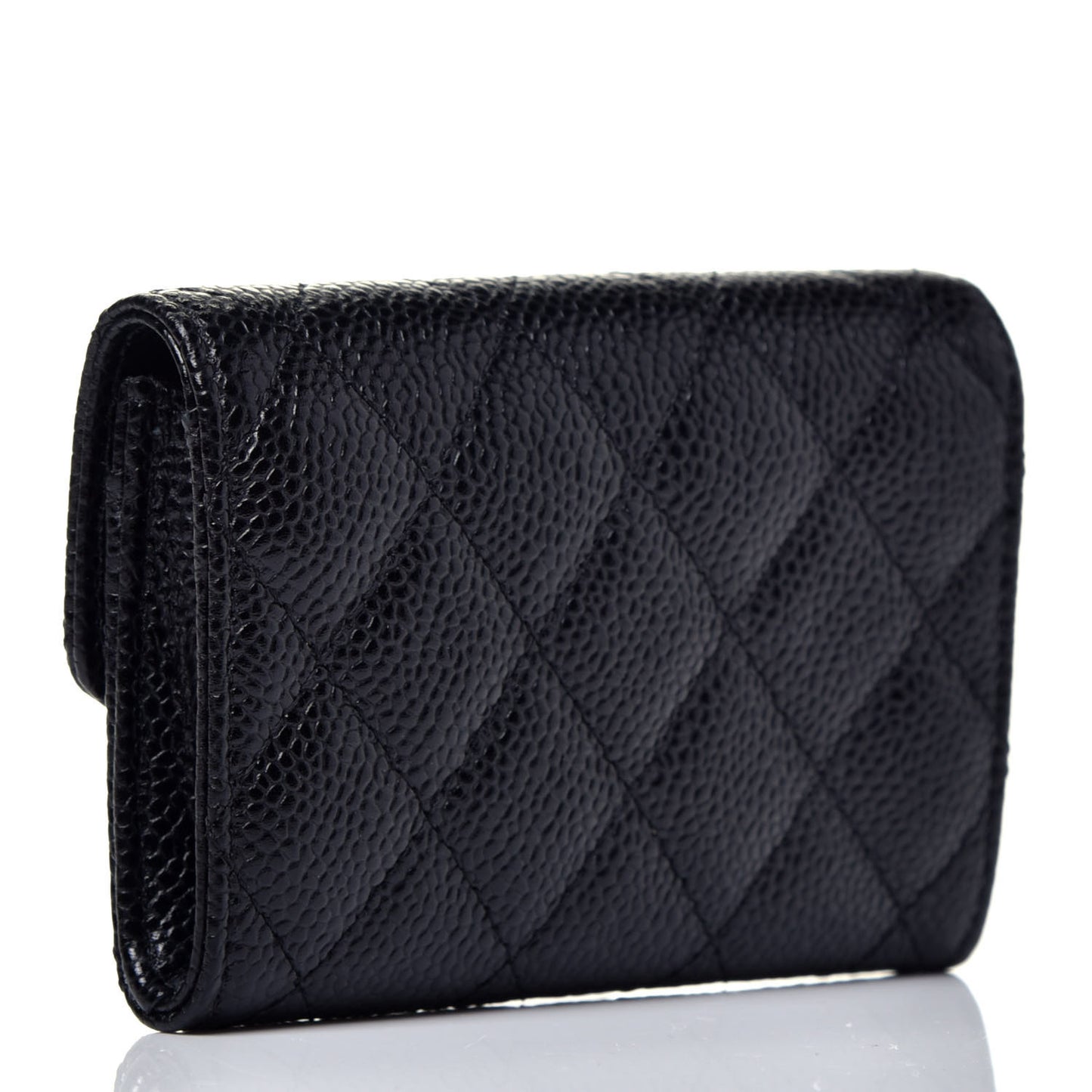 Caviar Quilted Flap Card Holder Black