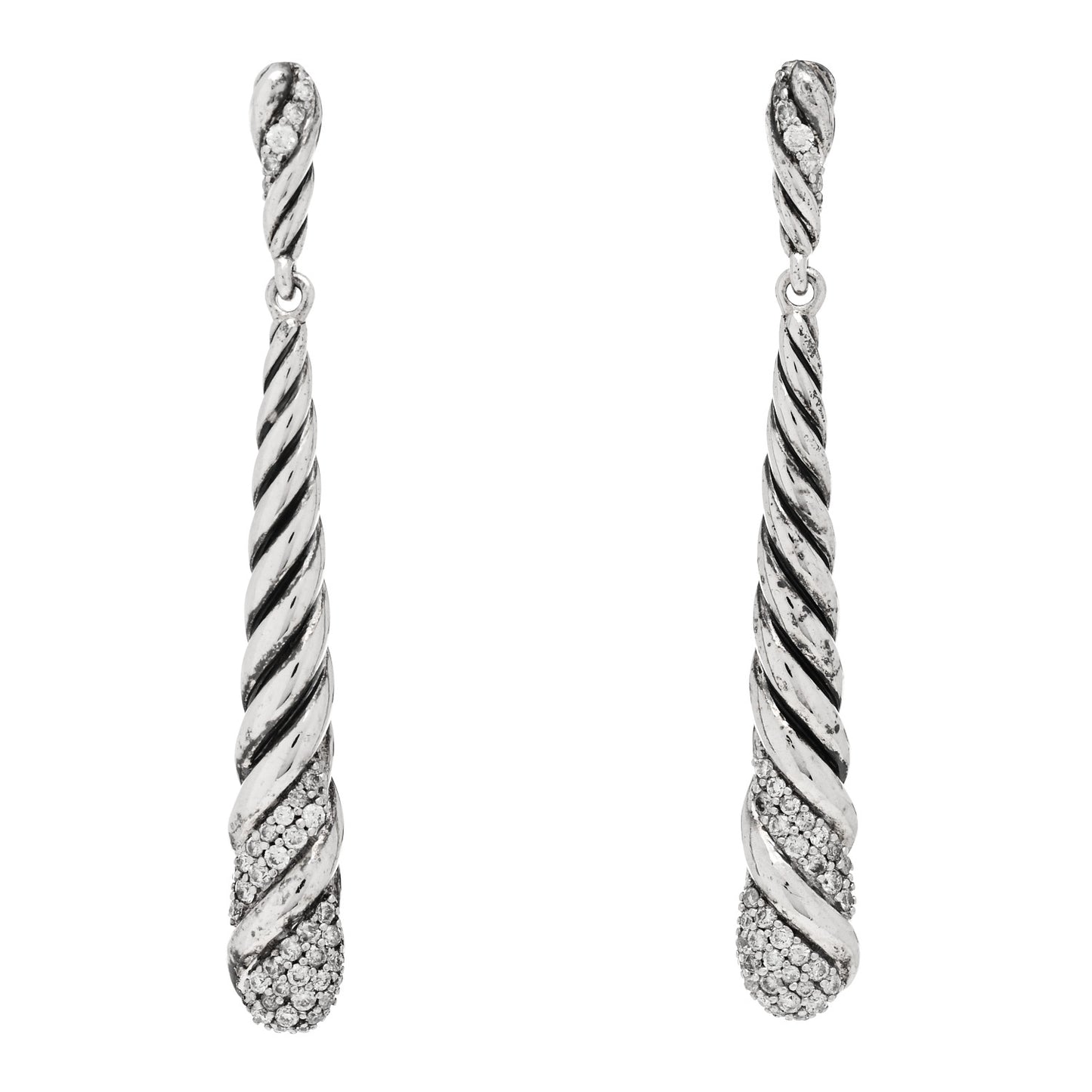 Sterling Silver Diamond Willow Drop Earrings